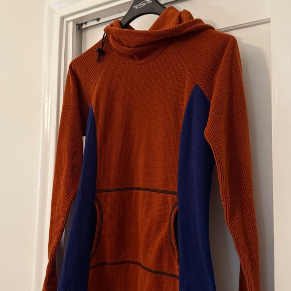 New Melanzana Women's Hooded Dress - Orange Blue - Medium - Micro Grid Hoodie - Picture 2 of 6